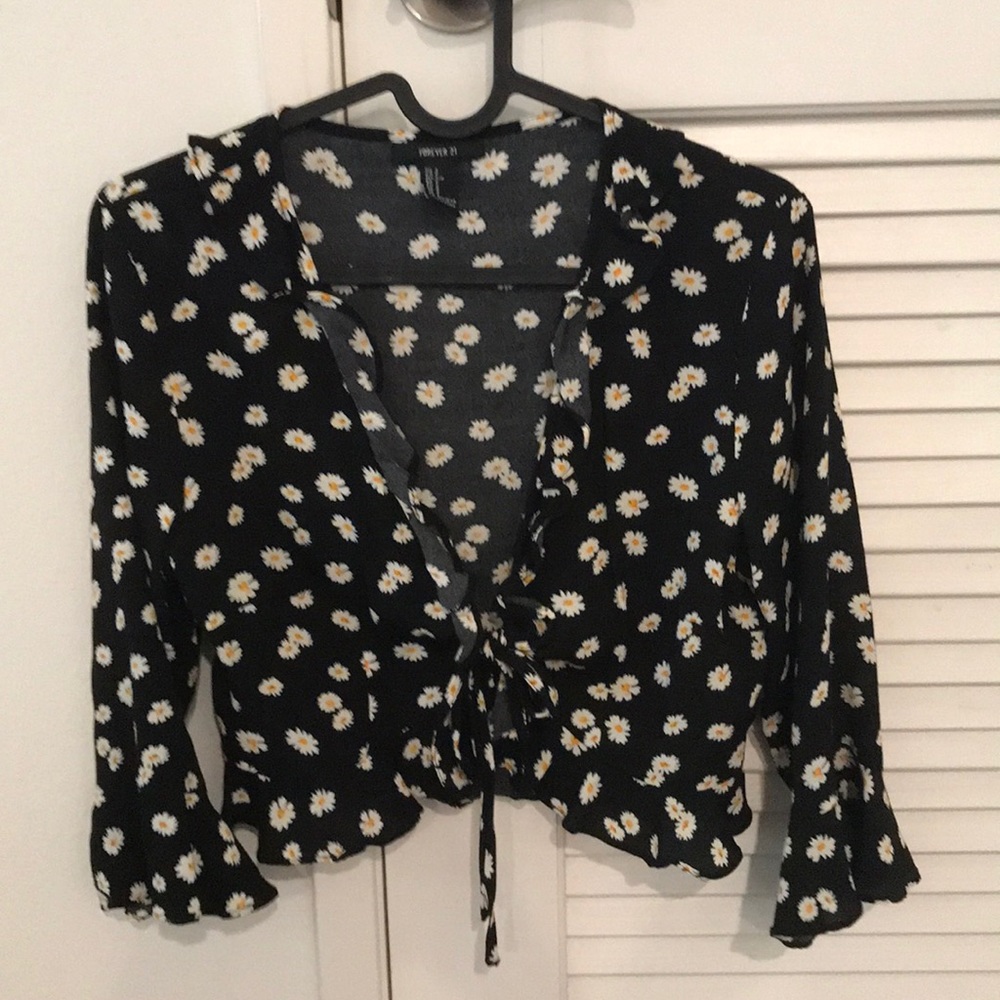 Floral print tie up shirt